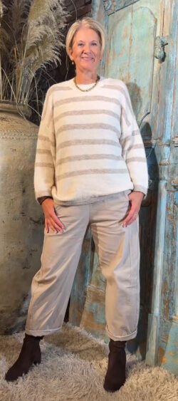 Oversized streep pullover beige - Bibi 200097