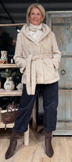 Fake fur parka jas beige - Evy 198012