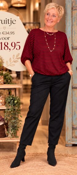 Basic wonder pullover streep bordeaux/zwart  - Bibi 196315 (13 oktober weer op voorraad, je kunt al bestellen)