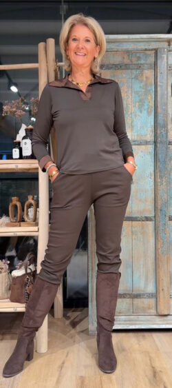 Slim fit stretch broek bruin - Bibi 197725