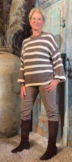 Oversized streep pullover taupe - Bibi 200093