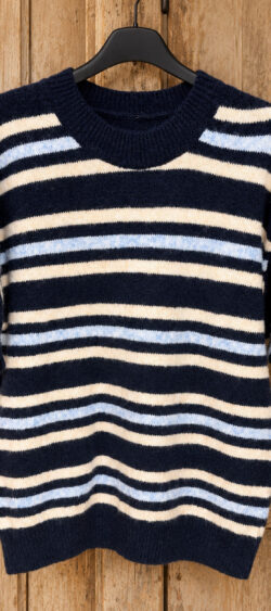Streep pullover korte mouw donkerblauw - Ailan 197532