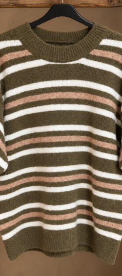 Streep pullover korte mouw khaki - Ailan 197530