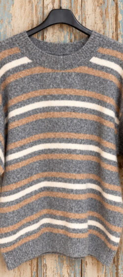 Streep pullover korte mouw grijs - Ailan 197531 (13 oktober weer op voorraad, je kunt al bestellen)