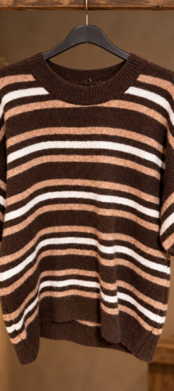 Streep pullover korte mouw bruin - Ailan 197650