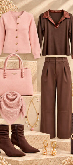 Vestje met gouden knopen roze Evy - collage