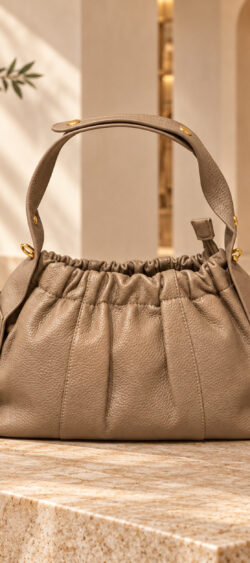 Geplooide schoudertas taupe Lily
