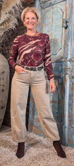 Longsleeve hemdje cashmere blend bordeaux - Evy 200009 (31 oktober weer op voorraad, je kunt al bestellen)
