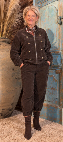 Velours military vest donkerbruin - Bibi 192451