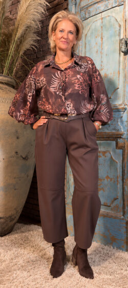 Transparant blouse ballon mouw Safari flower bruin Evy - (20 oktober weer op voorraad, je kunt al bestellen)