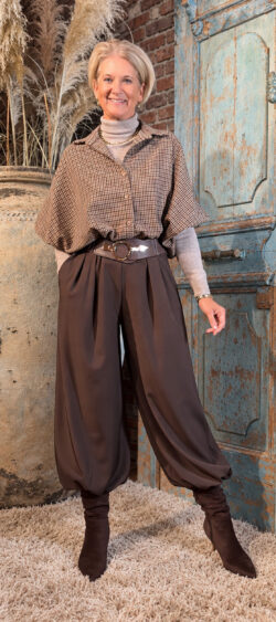 Pof blouse mini ruit camel/bruin - Evy 200675