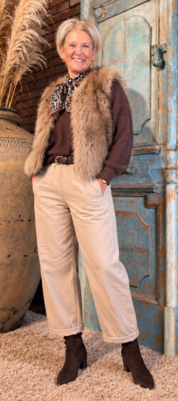 Fake fur bodywarmer camel - Evy 200012