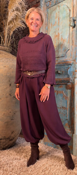 Ruffle pullover met 3D print aubergine - Bibi 200509