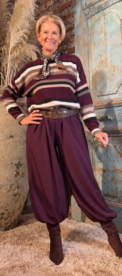 Wollige streep pullover aubergine - Bibi